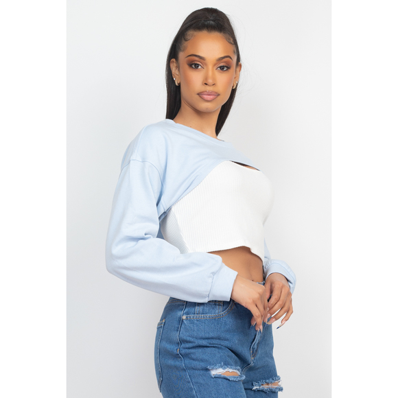 Ribbed Sleeveless Top With Shrug Sweater - Picture 4 of 8